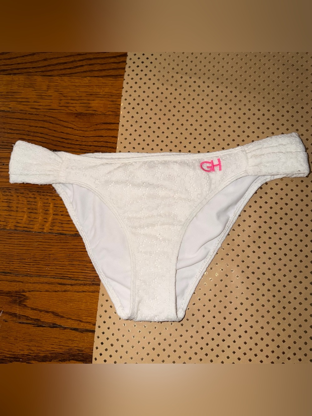 Gilly Hicks White Bikini Bottom with Pink Logo - L